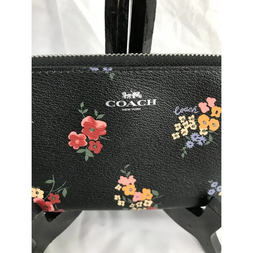 Coach Corner Zip PVC Leather Wild Flower Black Multi Wristlet
